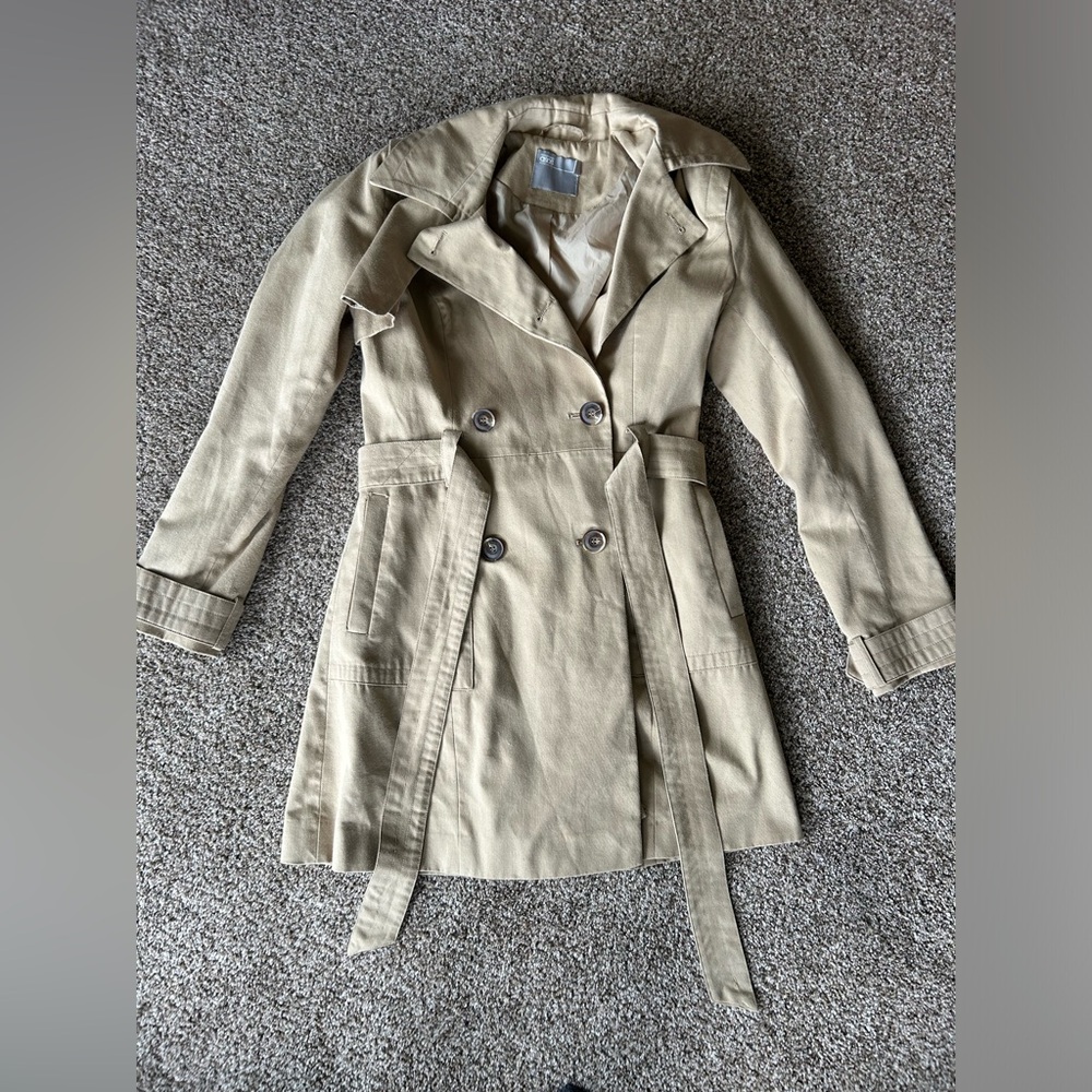 ASOS Khaki Double-Breasted Trench Coat Belted Size 2